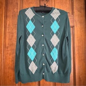 LANDS END ARGYLE CARDIGAN SIZE MEDIUM